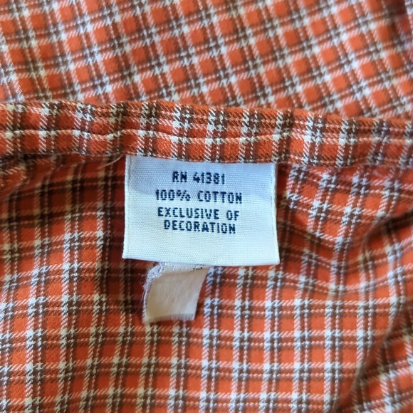 Ralph Lauren Long Sleeve Button Down Shirt Orange White Check Green Pony Size L - Picture 6 of 8